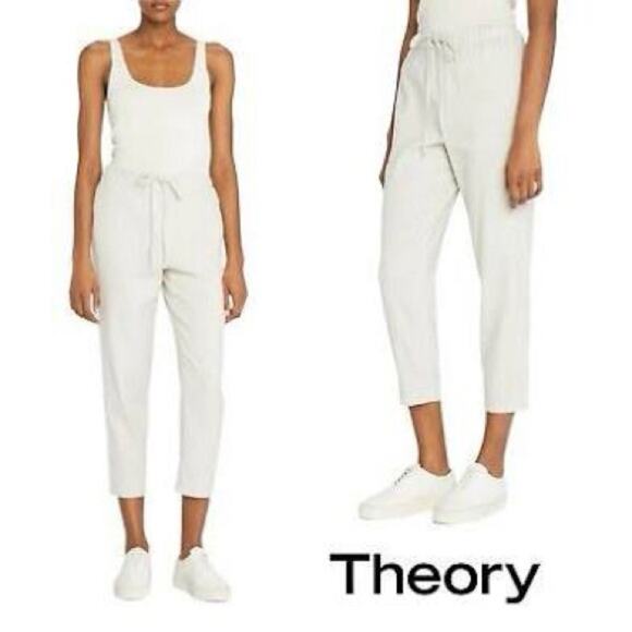 Theory Treeca Jogger in Eco Crunch Wash Linen Blend Navy Blue Small - Picture 7 of 7